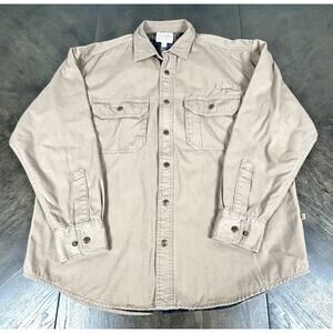 Cabela’s Men’s Heavyweight Flannel Lined Shirt Jacket Beige Shacket Size Large